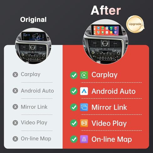 Road Top Wireless Carplay Android Auto Module for Lexus NX RX is ES GS RC CT LS LX LC UX Series with Small Touchpad/Joystick, Support for Mirrorlink/Navigation in Kuwait