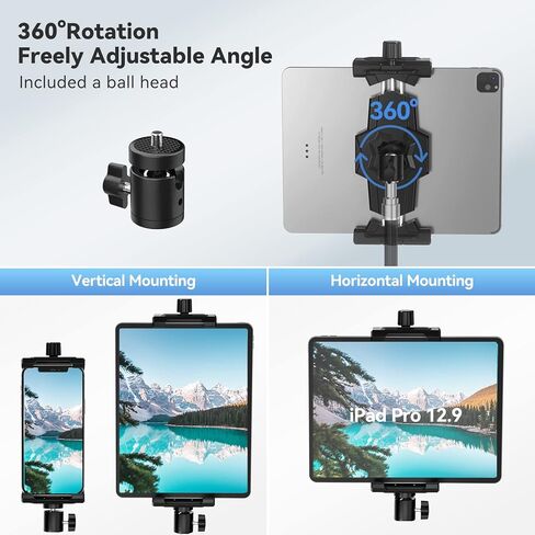 KDD iPad Tripod Mount Adapter & Aluminum Tablet Stand Holder Fit for 4.7"-12.9" Devices, iPad Pro 12.9 Air Mini, Galaxy Tabs, Switch, iPhone in Kuwait