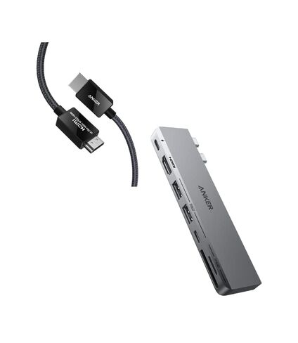 موزع Anker 547 USB-C (7 في 2)، متوافق مع منفذ Thunderbolt 4 USB C و4K HDMI وUSB C ومنفذي بيانات USB A 8K@60 هرتز، كابل HDMI فائق السرعة 4K@120 هرتز 48 جيجابت في الثانية 6.6 قدم in Kuwait