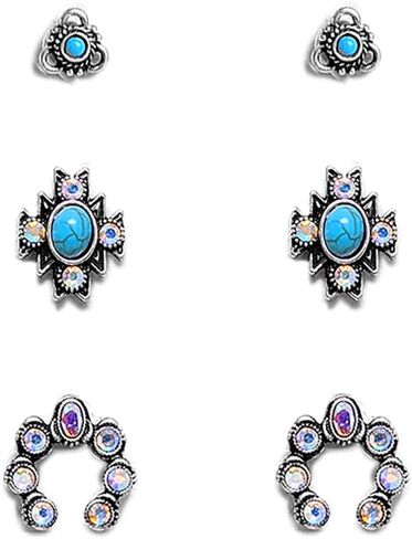 Rosemarie & Jubalee Women's Set of 3 Pairs Western Cowgirl Fun Concho Style Natural Howlite Post Back Earrings in Kuwait