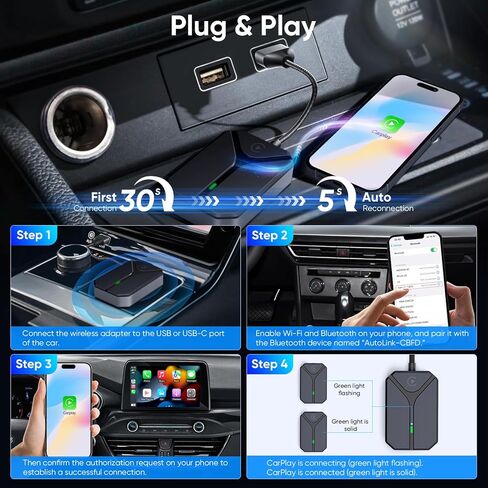 محول CarPlay اللاسلكي لهاتف Apple iPhone، يحول CarPlay السلكي من المصنع إلى لاسلكي، توصيل وتشغيل دونجل USB-C، اتصال تلقائي سريع، اتصال متعدد المستخدمين، زمن استجابة منخفض، محول لسيارات iOS 10+، 2015+ in Kuwait