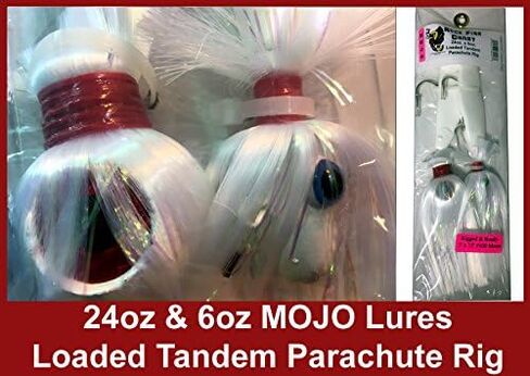 Blue Water Candy - Rock Fish Candy 24 oz & 6 oz Mojo Lures Loaded with 9-Inch Swimbait Shad Bodies Tandem Parachute Rigged & Ready (White) in Kuwait