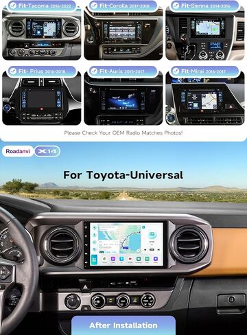 Roadanvi Android 14 6GB+128GB 9" Car Radio for Toyota Tacoma 2016-2022 Corolla 2017 2018 Sienna 2014 to 2016 Carplay Android Auto Car Stereo WiFi&4G LTE GPS Navigation 1280*720 QLED Touch Screen X14 in Kuwait