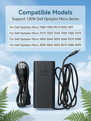 محول تيار متردد 130 وات 90 وات لجهاز Dell Optiplex Micro 3020 7040 9020 3040 3050 5050 7050 3060 5060 7060 3070 7070 3080 3090 7080 7090 سلك إمداد الطاقة المكتبي (4.5 مم * 3.0 مم، استبدال HA130PM130 DA130PM130) in Kuwait