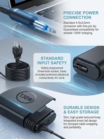 محول تيار متردد 130 وات 90 وات لجهاز Dell Optiplex Micro 3020 7040 9020 3040 3050 5050 7050 3060 5060 7060 3070 7070 3080 3090 7080 7090 سلك إمداد الطاقة المكتبي (4.5 مم * 3.0 مم، استبدال HA130PM130 DA130PM130) in Kuwait