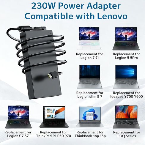 شاحن كمبيوتر محمول 230 واط 20 فولت 11.5 أمبير مناسب لجهاز Lenovo Legion 5 7 5P C7 S7 Y540 Y545 Y730 Y740 Y900 Y910 Y920 Y7000 Thinkpad P1 P51 P52 P53 P70 P71 P72 P73 ADL230NDC3A 01FR044 01FR046 محول التيار المتردد العرض in Kuwait