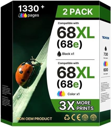 68XL 68e لخراطيش حبر HP 68، متوافقة مع خراطيش حبر HP 68 باللون الأسود/اللون، إنتاجية عالية لحبر HP 68 تعمل مع Envy 6155e 6555e 6152e 6100e 6552e 6558e 6500e 2910 (1 أسود، 1 لون) in Kuwait