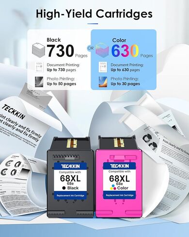 68XL 68e لخراطيش حبر HP 68، متوافقة مع خراطيش حبر HP 68 باللون الأسود/اللون، إنتاجية عالية لحبر HP 68 تعمل مع Envy 6155e 6555e 6152e 6100e 6552e 6558e 6500e 2910 (1 أسود، 1 لون) in Kuwait