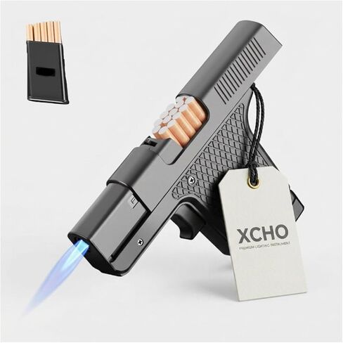 Flameshot Gun for Cigarettes Windproof Gun Cigarette Holder and Lighter Refillable Butane Tactical-Style Torch Zinc Alloy Construction Gift for Men Dad Husband Boyfriend in Kuwait