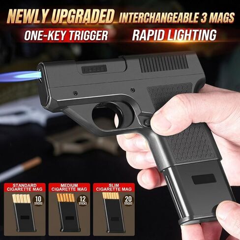 Flameshot Gun for Cigarettes Windproof Gun Cigarette Holder and Lighter Refillable Butane Tactical-Style Torch Zinc Alloy Construction Gift for Men Dad Husband Boyfriend in Kuwait