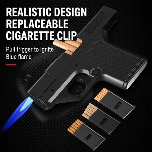 Flameshot Gun for Cigarettes Windproof Gun Cigarette Holder and Lighter Refillable Butane Tactical-Style Torch Zinc Alloy Construction Gift for Men Dad Husband Boyfriend in Kuwait