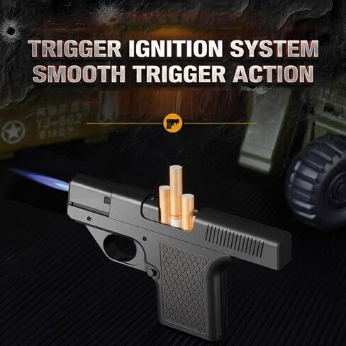 Flameshot Gun for Cigarettes Windproof Gun Cigarette Holder and Lighter Refillable Butane Tactical-Style Torch Zinc Alloy Construction Gift for Men Dad Husband Boyfriend in Kuwait