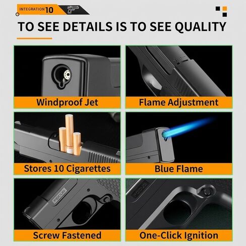 Flameshot Gun for Cigarettes Windproof Gun Cigarette Holder and Lighter Refillable Butane Tactical-Style Torch Zinc Alloy Construction Gift for Men Dad Husband Boyfriend in Kuwait