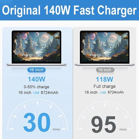 شاحن Mac Book Pro بقدرة 140 واط، كابل شاحن USB C فائق السرعة الأصلي عالي الجودة متوافق مع MacBook Pro/Air 16 14 بوصة، M1 M2 M3 M4/ipad Pro/Samsung Galaxy وجميع أجهزة USB C in Kuwait