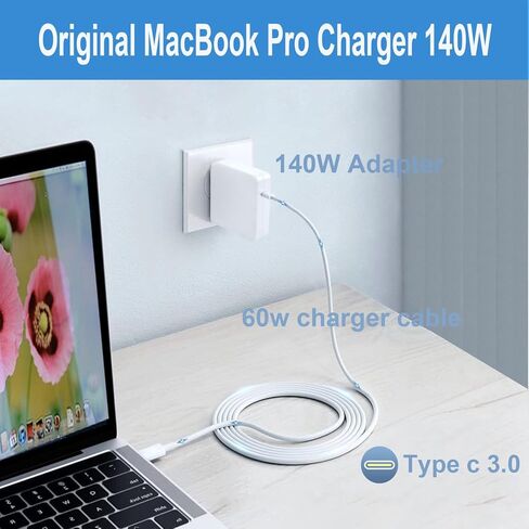 شاحن Mac Book Pro بقدرة 140 واط، كابل شاحن USB C فائق السرعة الأصلي عالي الجودة متوافق مع MacBook Pro/Air 16 14 بوصة، M1 M2 M3 M4/ipad Pro/Samsung Galaxy وجميع أجهزة USB C in Kuwait