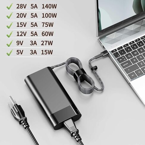 140W 28V 5A USB C AC Laptop Charger Compatible with HP Spectre x360 2-in-1 16-aa0097nr Omen Transcend 14 14-fb0013dx 14-fb0097nr TPN-LA29 N22282-001 TPN-DA29 PA-1141-08HT Power Supply Adapter in Kuwait