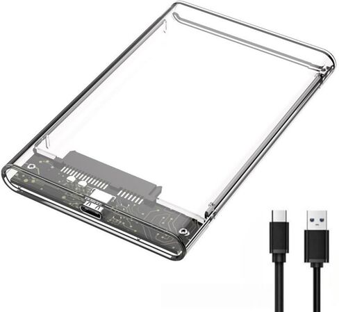 حاوية محرك أقراص ثابتة USB C مقاس 2.5 بوصة، حافظة خارجية شفافة من النوع C USB 3.1 لـ SATA SSD/HDD بسعة تصل إلى 4 تيرابايت، خالية من الأدوات، نوم ذكي، دعم OTG للهاتف (10 جيجابت في الثانية) in Kuwait