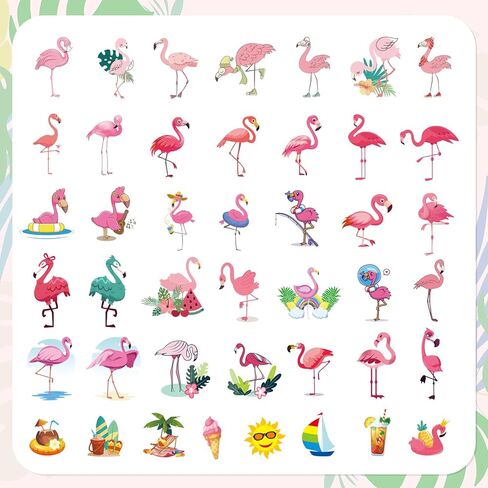 Xzentira 150Pcs Flamingo Stickers, Summer Waterproof Vinyl PVC Tropical Flamingo Decorations, Hawaiian Party Favors, Birthday Decorations for Laptop Travel Luggage Car Bike Bicycle in Kuwait