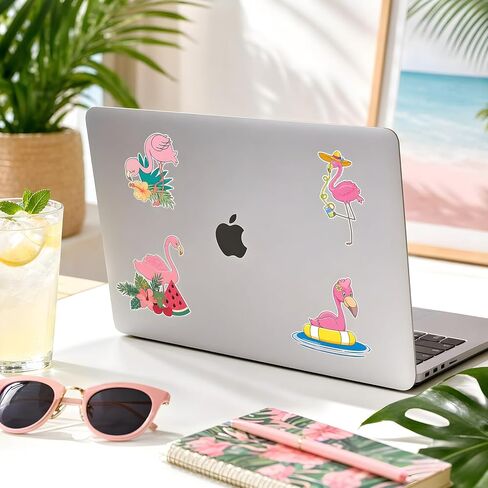 Xzentira 150Pcs Flamingo Stickers, Summer Waterproof Vinyl PVC Tropical Flamingo Decorations, Hawaiian Party Favors, Birthday Decorations for Laptop Travel Luggage Car Bike Bicycle in Kuwait