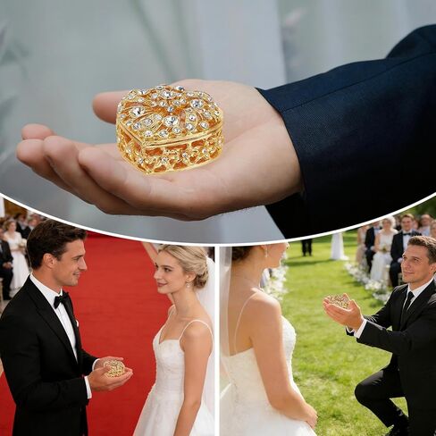 ORIGACH Gold Wedding Arras Coins Set, Arras de Boda, Heart Shaped Box with 13 Jesus Coins and Embossed Tray, Wedding Accessories for Ceremony in Saudi Arabia