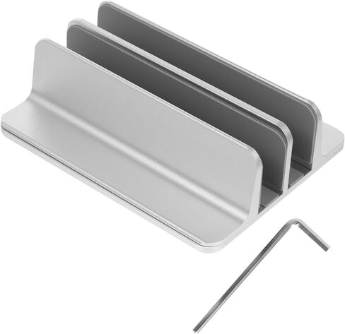 Angoily Aluminum Alloy Vertical Laptop Holder and Tablet Stand Double Slot Desktop Mount Dock for Office and Home Use Silver in Kuwait