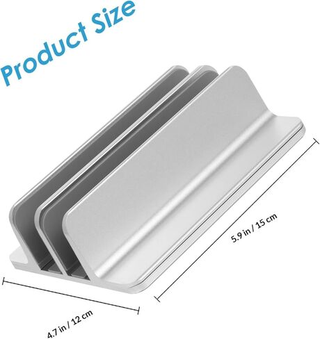 Angoily Aluminum Alloy Vertical Laptop Holder and Tablet Stand Double Slot Desktop Mount Dock for Office and Home Use Silver in Kuwait