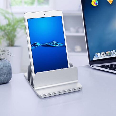 Angoily Aluminum Alloy Vertical Laptop Holder and Tablet Stand Double Slot Desktop Mount Dock for Office and Home Use Silver in Kuwait