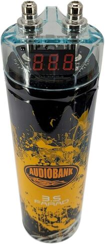 Audiobank 3.5 Farad مكثف صوت السيارة 3500 واط قوة 12 فولت طاقة رقمية للسيارة 3 أرقام وعرض كامل 1500 واط 8 قياس مجموعة أسلاك تركيب مضخم صوت السيارة باللون الأزرق in Kuwait