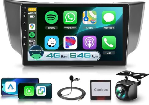4G+64G Radio for Lexus RX300 RX330 RX350 RX400H 2004-2009 with DSP/Wireless Carplay/Android Auto, 9 inch 1280P Touch Screen Android Car Stereo Bluetooth 5.0 FM/RDS Mirrorlink Backup Camera in Kuwait