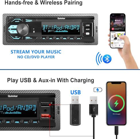 Single DIN Multimedia Car Stereo Radio,7 Character LCD,Bluetooth with Hands Free Calling & Music Streaming,USB Playback & AUX Input,AM/FM Radio Receiver Wireless Remote Control in Kuwait