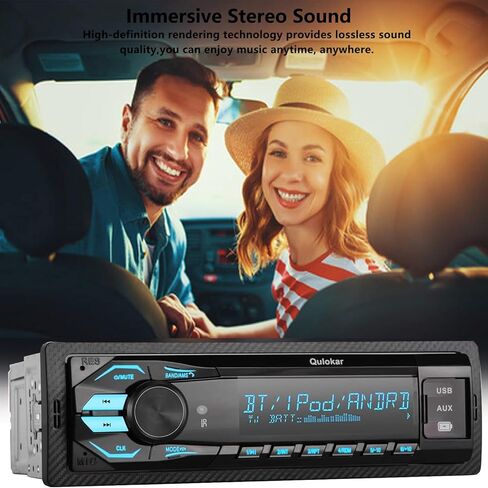 Single DIN Multimedia Car Stereo Radio,7 Character LCD,Bluetooth with Hands Free Calling & Music Streaming,USB Playback & AUX Input,AM/FM Radio Receiver Wireless Remote Control in Kuwait