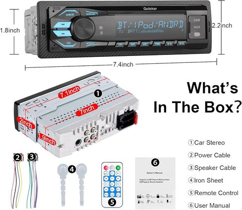 Single DIN Multimedia Car Stereo Radio,7 Character LCD,Bluetooth with Hands Free Calling & Music Streaming,USB Playback & AUX Input,AM/FM Radio Receiver Wireless Remote Control in Kuwait