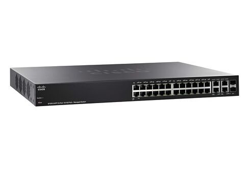 Cisco Certified SF300-24PP-K9-NA | محول مُدار بمنفذ 10/100 PoE مع وصلات جيجابت الصاعدة | ضمان المخلفات الصلبة المحدود المحسن للشركات الصغيرة {SF300-24PP-K9NA-RF} المعاد تصنيعه (متجدد) in Kuwait