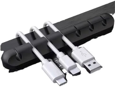 Silicone Desktop Cable Management Clips (6 Pcs Set), Versatile Cord Organizer for Office, Study Room, and Nightstand - Black and White (White) in Kuwait