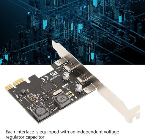 Zunate PCIe to USB C Expansion Card, 2-Port 5Gbps Super Speed, Independent Fuse & Capacitor Protection, Compatible with /7/8/10, Fits PCIe X1/x4/x8/x16 Slots in Kuwait
