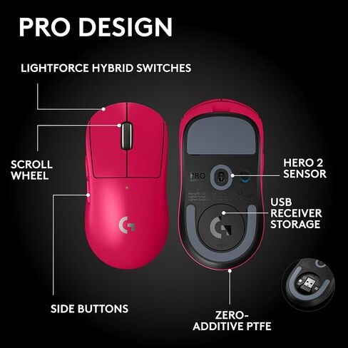 Logitech G PRO X Superlight 2 SE Wireless Gaming Mouse, 60 g pro-Grade Mouse with 5 programmable Buttons, 44K DPI Sensor, 888+ IPS, 1 kHz Report Rate, USB-C Charging for PC/Mac - Pink in Kuwait
