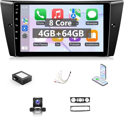 راديو سيارة VQU لسيارة BMW 328i 335i 325i E90 E91 E92 E93 2005-2011 Wireless CarPlay Android Auto، شاشة لمس IPS 9 بوصات لسيارة BMW 328i Stereo BT/FM RDS DSP/GPS/WiFi/SWC/AHD Camera/CANBUS، 2G+32G in Kuwait