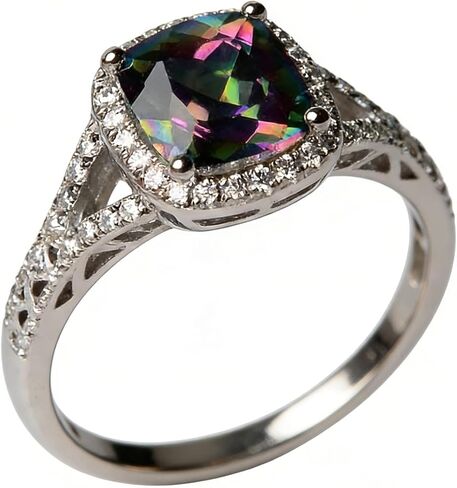 Eternity Ring for Women Mystic Topaz Wedding Engagement Infinite Band 8mm Princess Cut Simulated Mystic Rainbow Gemstone 925 Sterling Silver Cubic Zirconia Promise Ring(8#) in Saudi Arabia