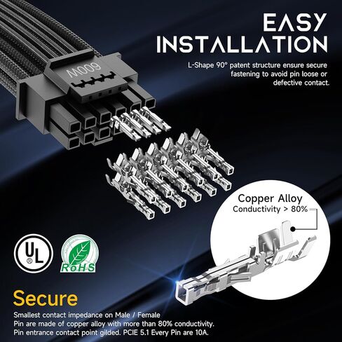 X-Enlazar 12V-2x6 PCIe 5.1 GPU Extension Cable - Individually Sleeved with Braiding & Combs, 16AWG Wire, 300mm Length - Black in Saudi Arabia