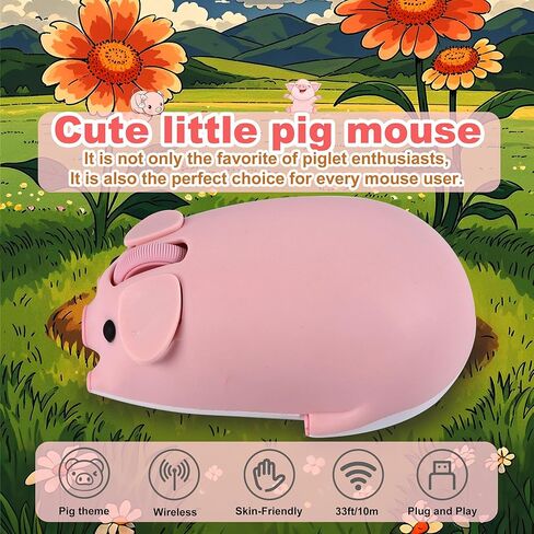 Wireless Mouse Dual Mode Bluetooth 5.1/2.4G USB Lovely Cute Animal Pig Shaped Mice 1200DPI Portable Cordless Mute Ergonomic Mouse for Laptop PC iPad Windows/iOS/Android Children Kids Gift (Pink) in Kuwait