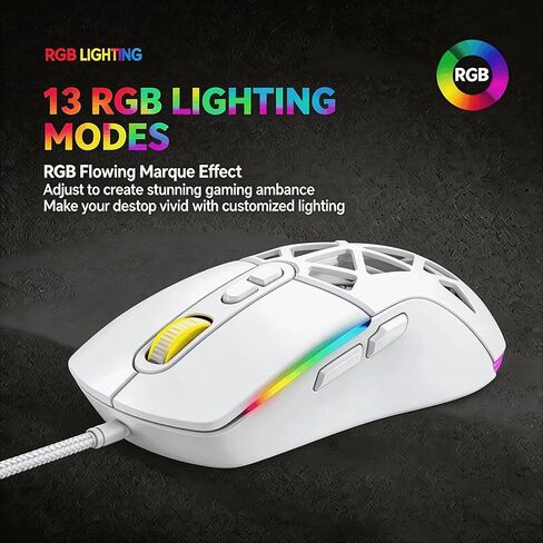 【 التوصيل والتشغيل 】 ماوس ألعاب سلكي عالي الأداء 2026، 7200 نقطة في البوصة، RGB، أسطوانة مضادة للانزلاق، غطاء خلفي مغناطيسي قابل للتبديل، كابل 59 بوصة، تصميم مريح، مناسب للكمبيوتر الشخصي/Mac in Kuwait