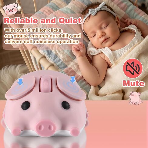 Wireless Mouse Dual Mode Bluetooth 5.1/2.4G USB Lovely Cute Animal Pig Shaped Mice 1200DPI Portable Cordless Mute Ergonomic Mouse for Laptop PC iPad Windows/iOS/Android Children Kids Gift (Pink) in Kuwait