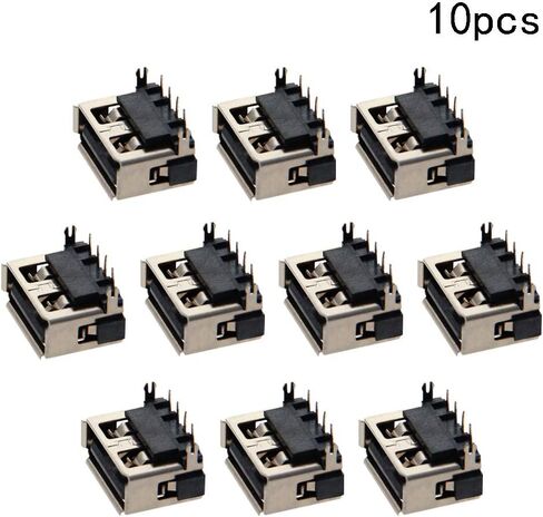 10Pcs USB-A Female Socket Jack Connector 4 Pin Back Insert 90 Degree Curled Edge PCB Connector, Repair Replacement Adapter,WuJuntool in Kuwait