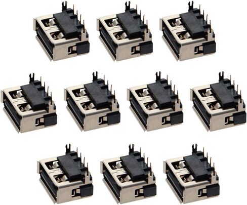 10Pcs USB-A Female Socket Jack Connector 4 Pin Back Insert 90 Degree Curled Edge PCB Connector, Repair Replacement Adapter,WuJuntool in Kuwait