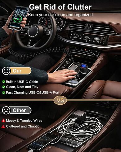 محول شاحن سيارة ولاعة السجائر USB من النوع C بقدرة 78 وات لهاتف Samsung Galaxy S26 S25 Ultra، منفذ مزدوج QC وPD 3.0 مع شاحن سيارة ملفوف USB-C بطول 4 أقدام و30 وات، سلك شحن سريع، محول سيارة USBC لهاتف iPhone 17 e in Kuwait