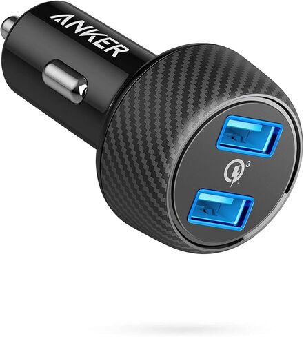 شاحن سيارة، محول شاحن سيارة Anker Quick Charge 3.0 39W Dual USB، PowerDrive Speed ​​2 لهاتف Galaxy S10/S9/S8/S7/S6/Plus، Note 9، PowerIQ لهاتف iPhone 11/XS/Max/XR/X/8/7، iPad Pro، LG، Nexus، والمزيد in Kuwait