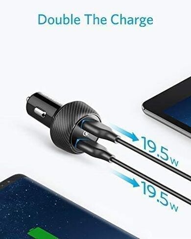 شاحن سيارة، محول شاحن سيارة Anker Quick Charge 3.0 39W Dual USB، PowerDrive Speed ​​2 لهاتف Galaxy S10/S9/S8/S7/S6/Plus، Note 9، PowerIQ لهاتف iPhone 11/XS/Max/XR/X/8/7، iPad Pro، LG، Nexus، والمزيد in Kuwait