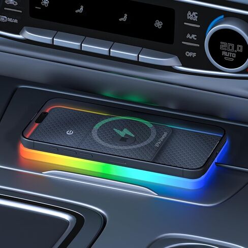 وسادة شاحن سيارة لاسلكية، شاحن لاسلكي REESTECQI 15 واط RGB للسيارة من النوع C، وسادة شحن غير قابلة للانزلاق للسيارة متوافقة مع Airpods iPhone16/15/14/13/12، Samsung Google (امتداد 30 سم + 70 سم) in Kuwait