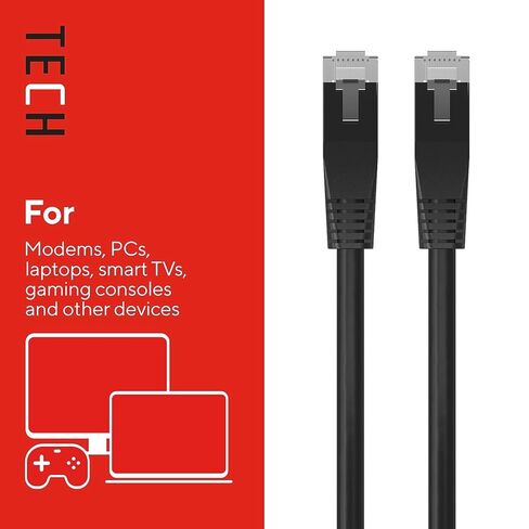 كابل إيثرنت Staples TECH Cat 6، بطول 25 قدمًا، أسود، سلك توصيل شبكة عالي السرعة، RJ45 ذكر إلى ذكر لجهاز التوجيه/الكمبيوتر الشخصي in Kuwait