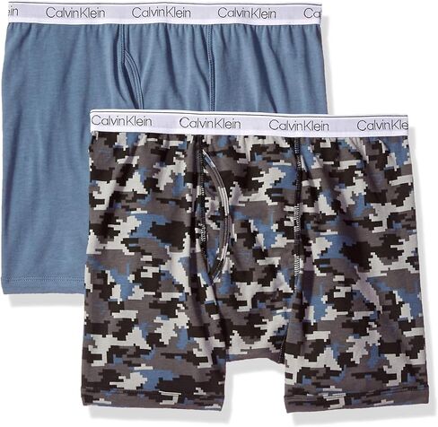Calvin Klein Little Boy's Kids Modern Cotton Assorted Boxer Briefs Underwear, Multipack, 2 Pack-Blue Camo, China Blue, 4-5 in Saudi Arabia